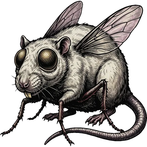 A rat with insect wings and a long drinking mouth